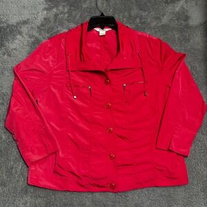 TanJay Jacket Womens 12P Pink‎ Button Front Zip Pocket Funnel Neck Windbreaker